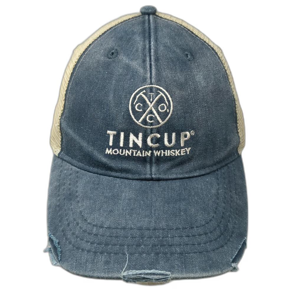 Adams Trucker Hat Blue Beige One Size Tincup Mountain Whiskey Mesh Back Snapback